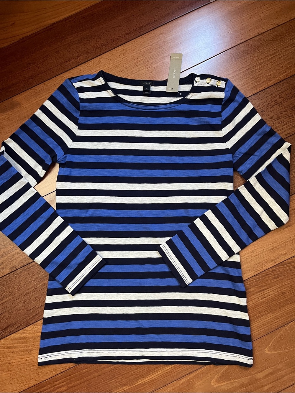 NWT J. Crew Striped Button Long Sleeve Tee